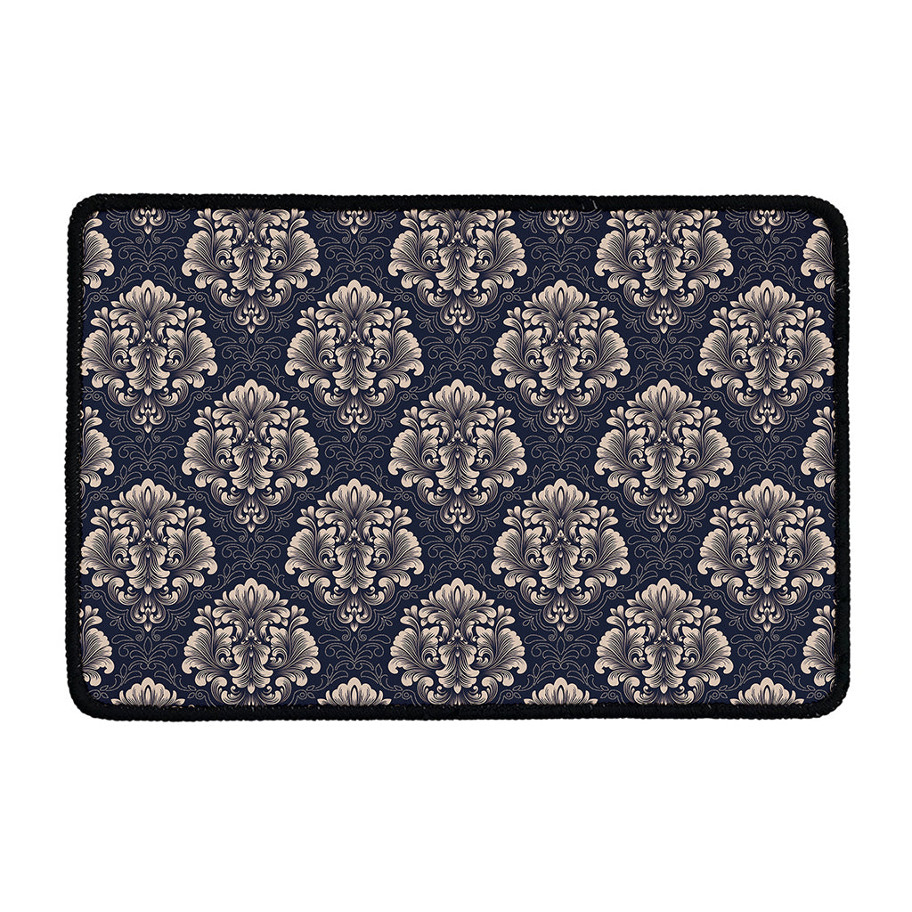 Blue And Brown Damask Pattern Print Kitchen Mat