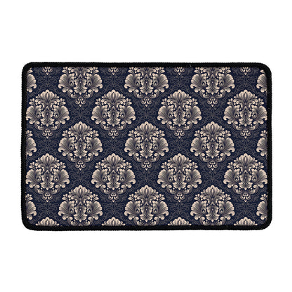 Blue And Brown Damask Pattern Print Kitchen Mat