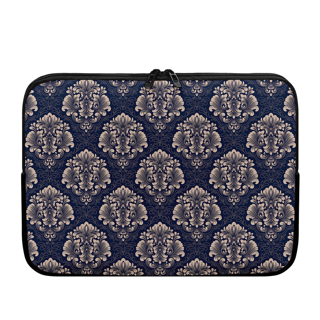 Blue And Brown Damask Pattern Print Laptop Sleeve
