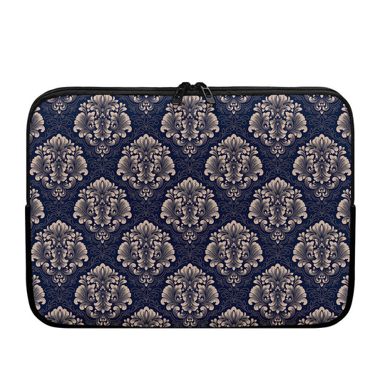 Blue And Brown Damask Pattern Print Laptop Sleeve