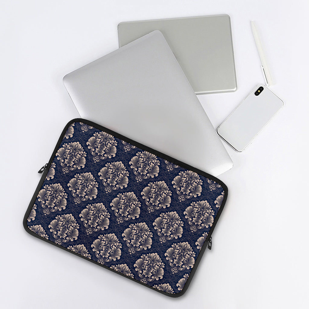 Blue And Brown Damask Pattern Print Laptop Sleeve