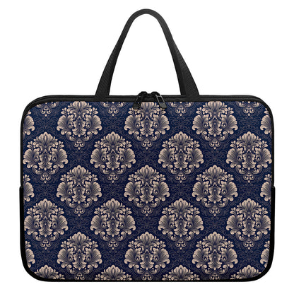 Blue And Brown Damask Pattern Print Laptop Sleeve With Handle