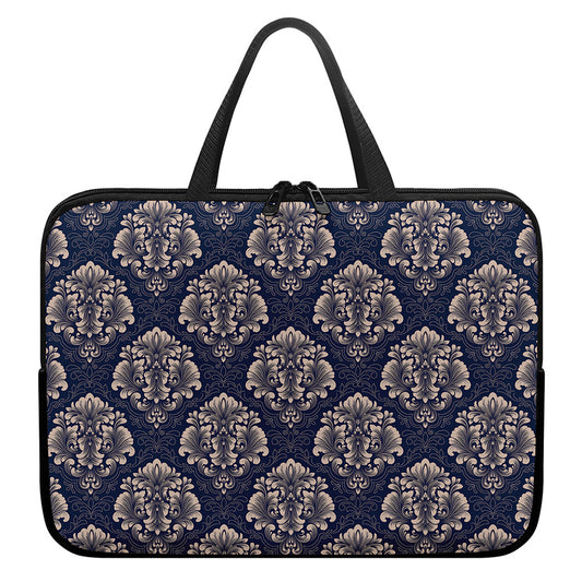 Blue And Brown Damask Pattern Print Laptop Sleeve With Handle