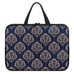 Blue And Brown Damask Pattern Print Laptop Sleeve With Handle