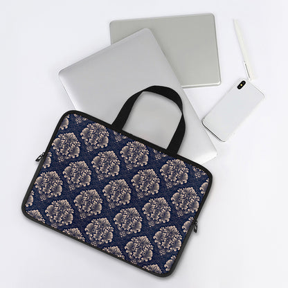 Blue And Brown Damask Pattern Print Laptop Sleeve With Handle