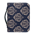 Blue And Brown Damask Pattern Print Leather Bible Cover