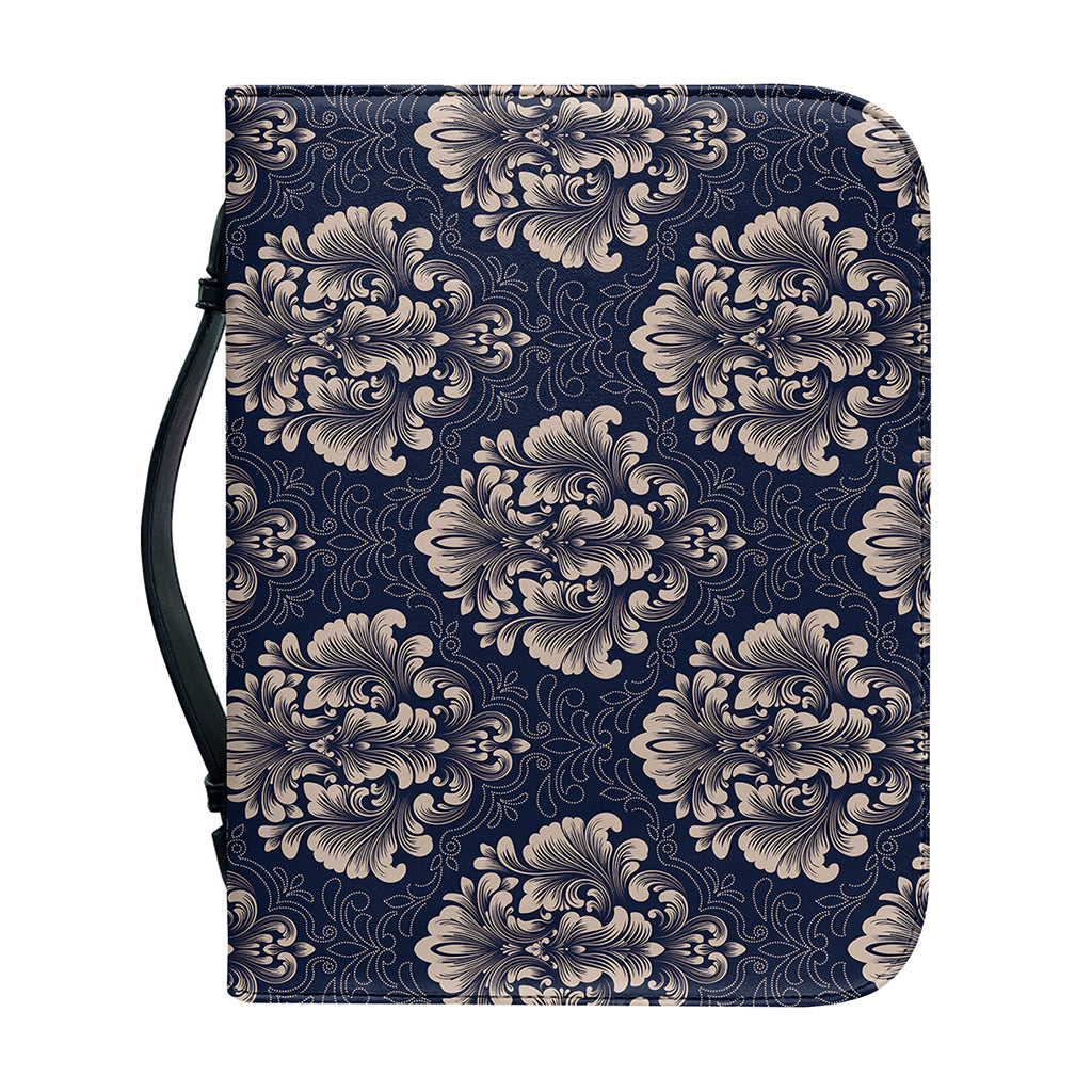 Blue And Brown Damask Pattern Print Leather Bible Cover