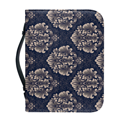 Blue And Brown Damask Pattern Print Leather Bible Cover