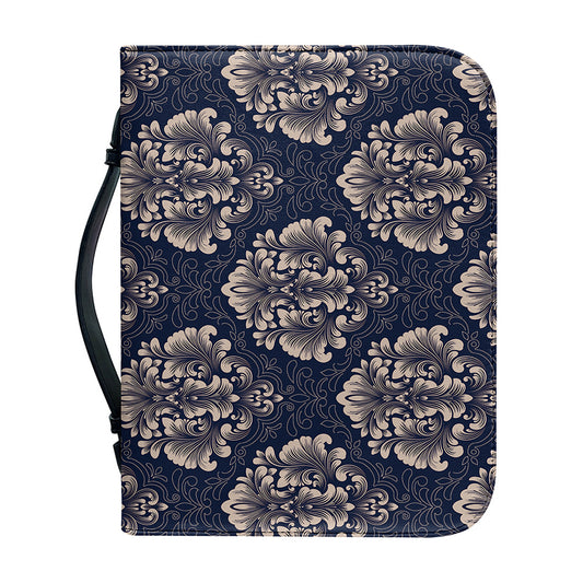 Blue And Brown Damask Pattern Print Leather Bible Cover