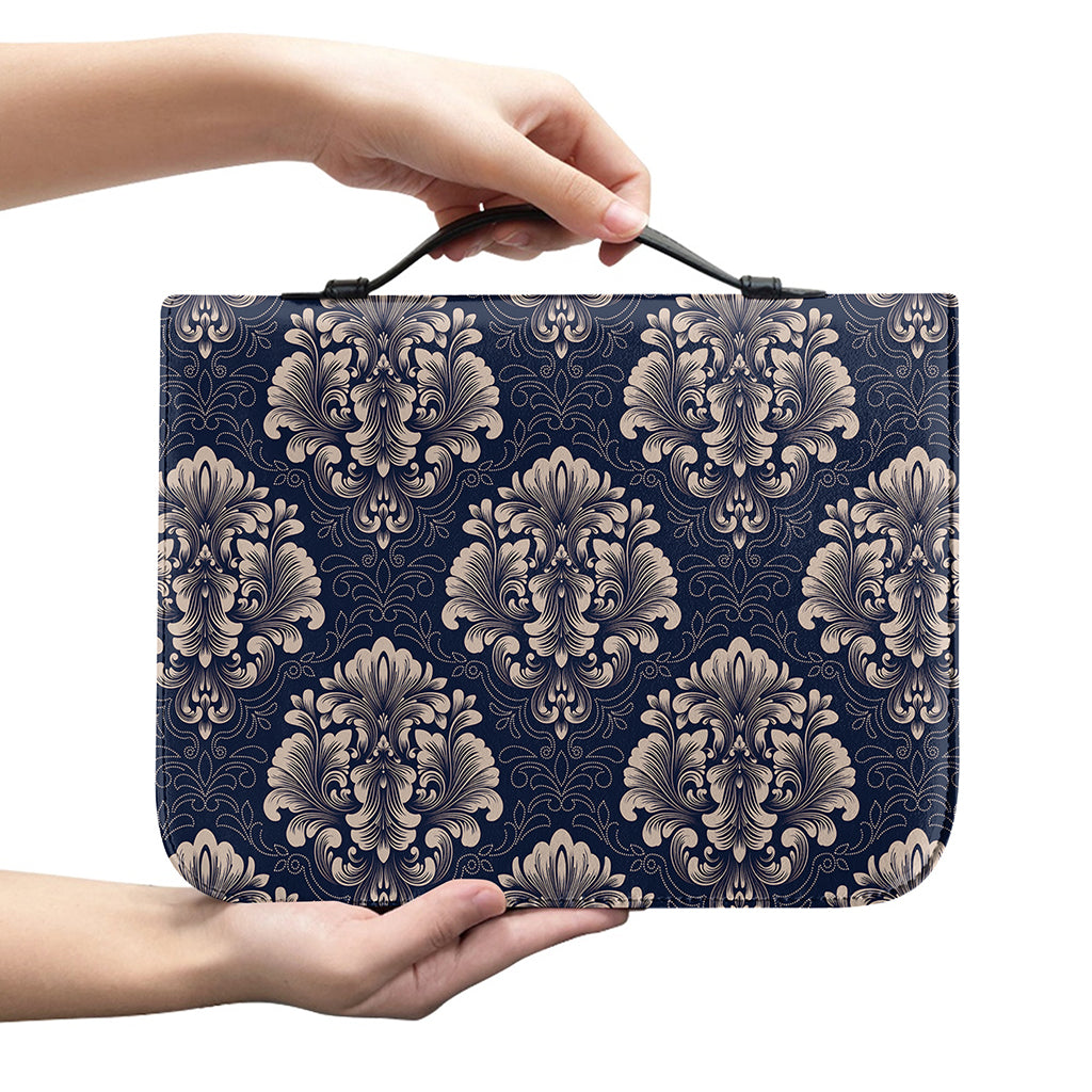 Blue And Brown Damask Pattern Print Leather Bible Cover