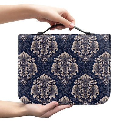 Blue And Brown Damask Pattern Print Leather Bible Cover