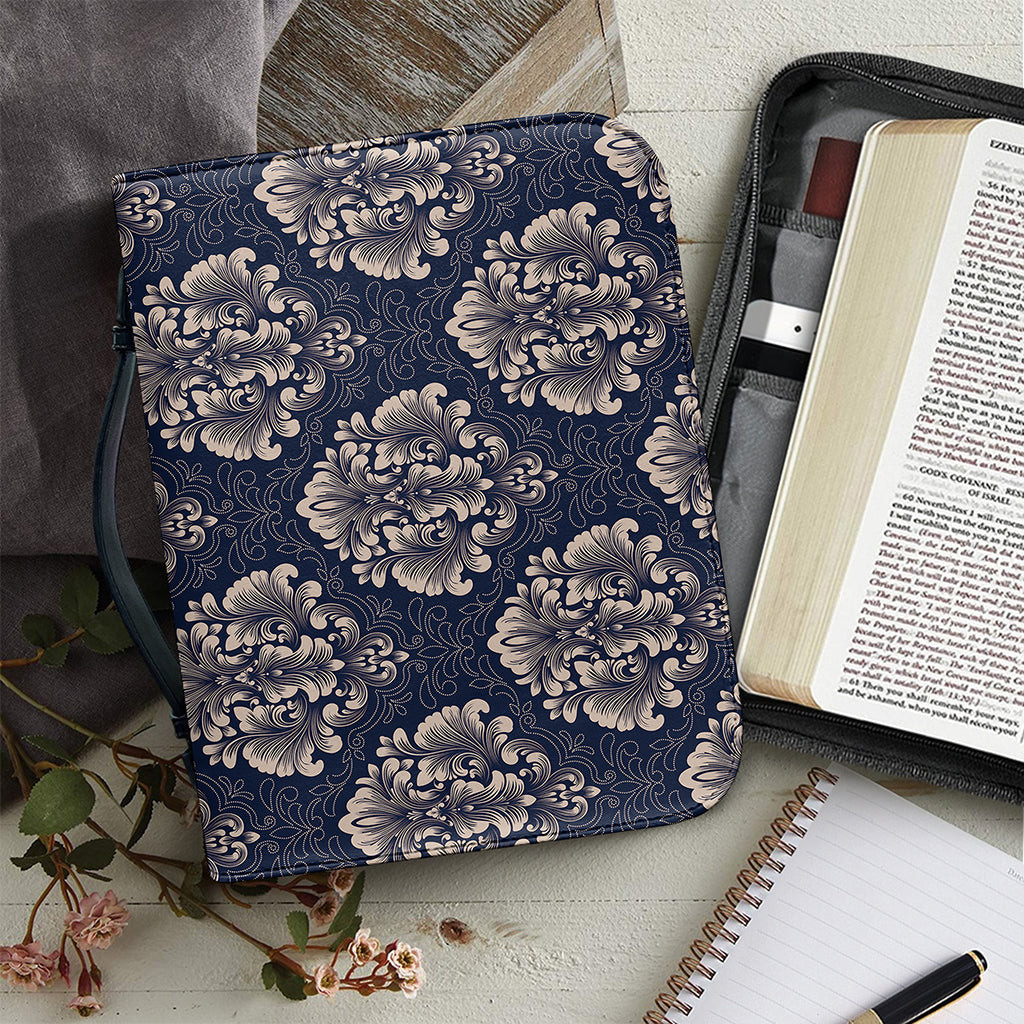 Blue And Brown Damask Pattern Print Leather Bible Cover
