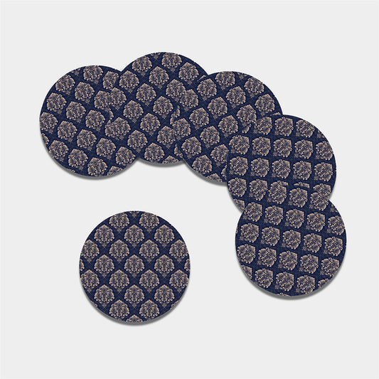 Blue And Brown Damask Pattern Print Leather Coaster Set