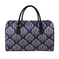 Blue And Brown Damask Pattern Print Leather Duffel Bag