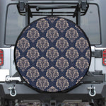 Blue And Brown Damask Pattern Print Leather Spare Tire Cover