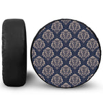 Blue And Brown Damask Pattern Print Leather Spare Tire Cover