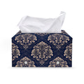 Blue And Brown Damask Pattern Print Leather Tissue Box Cover