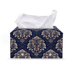 Blue And Brown Damask Pattern Print Leather Tissue Box Cover