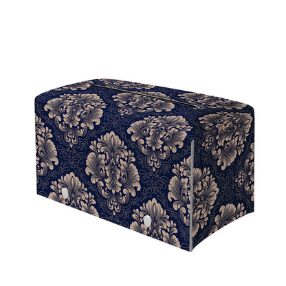 Blue And Brown Damask Pattern Print Leather Tissue Box Cover