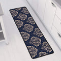 Blue And Brown Damask Pattern Print Long Kitchen Mat