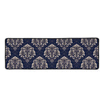 Blue And Brown Damask Pattern Print Long Kitchen Mat