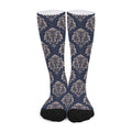 Blue And Brown Damask Pattern Print Long Socks
