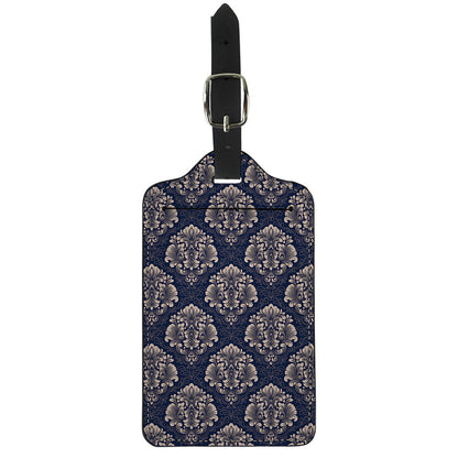 Blue And Brown Damask Pattern Print Luggage Tag
