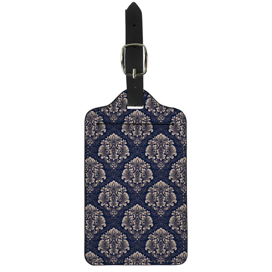 Blue And Brown Damask Pattern Print Luggage Tag