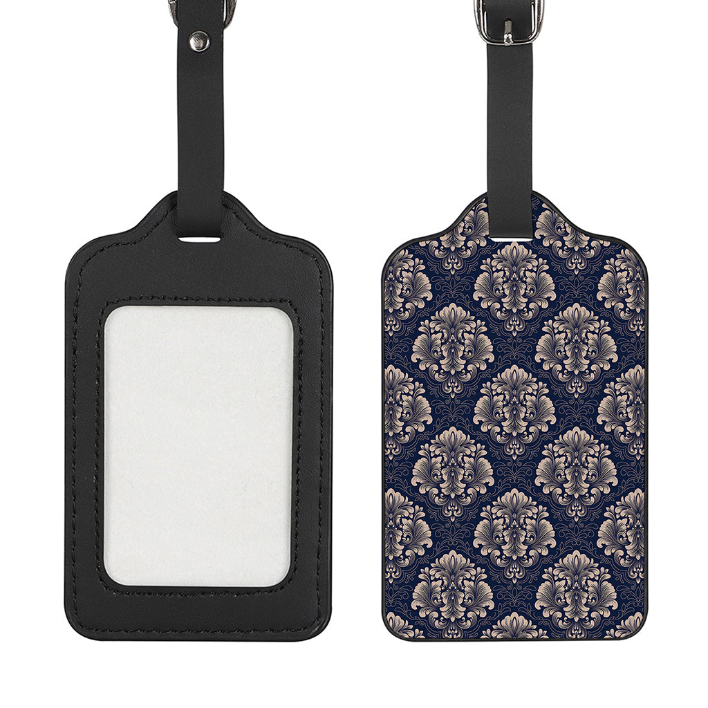 Blue And Brown Damask Pattern Print Luggage Tag