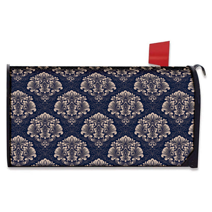 Blue And Brown Damask Pattern Print Mailbox Cover