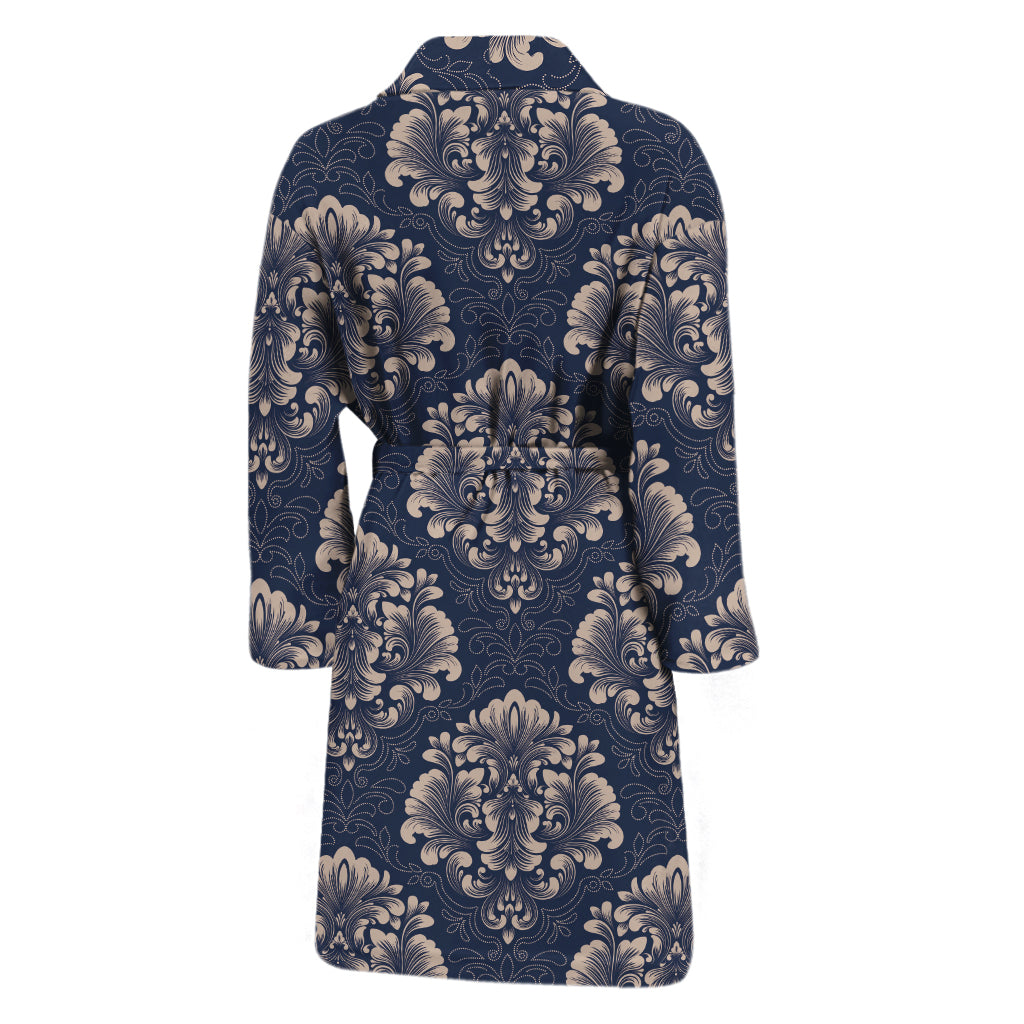 Blue And Brown Damask Pattern Print Men's Bathrobe