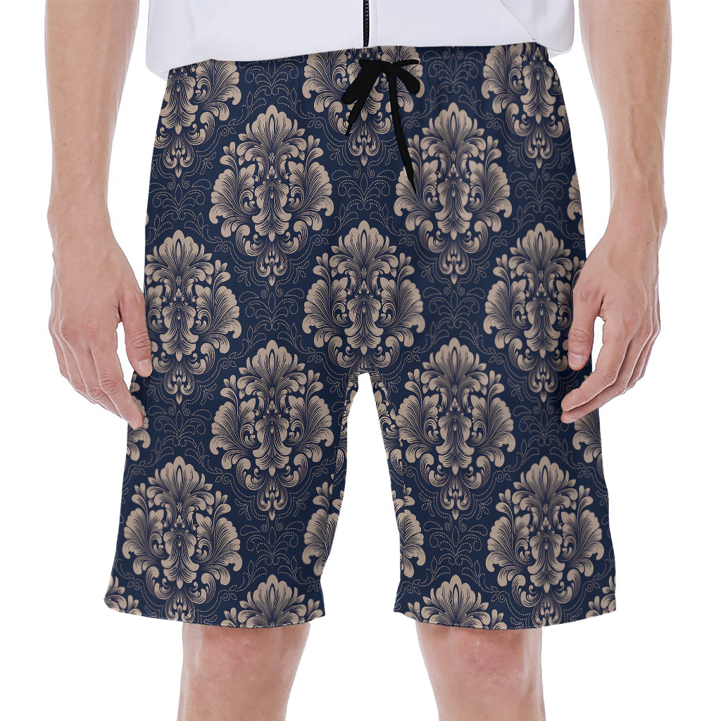 Blue And Brown Damask Pattern Print Men's Beach Shorts