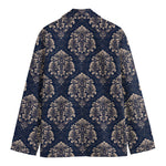 Blue And Brown Damask Pattern Print Men's Blazer