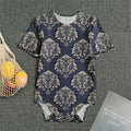 Blue And Brown Damask Pattern Print Men's Bodysuit