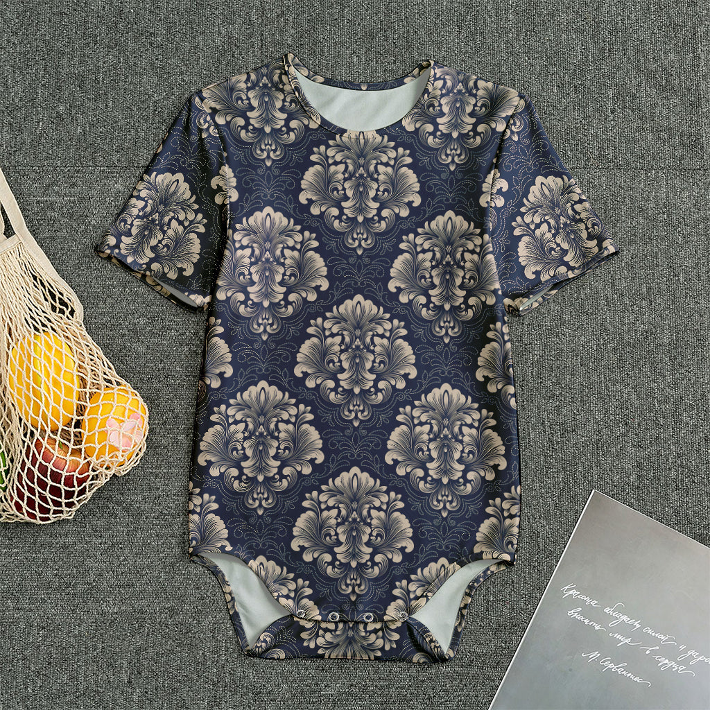 Blue And Brown Damask Pattern Print Men's Bodysuit