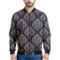 Blue And Brown Damask Pattern Print Men's Bomber Jacket