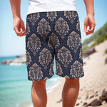 Blue And Brown Damask Pattern Print Men's Cargo Shorts
