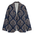 Blue And Brown Damask Pattern Print Men's Cotton Blazer