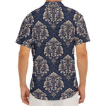 Blue And Brown Damask Pattern Print Men's Deep V-Neck Shirt