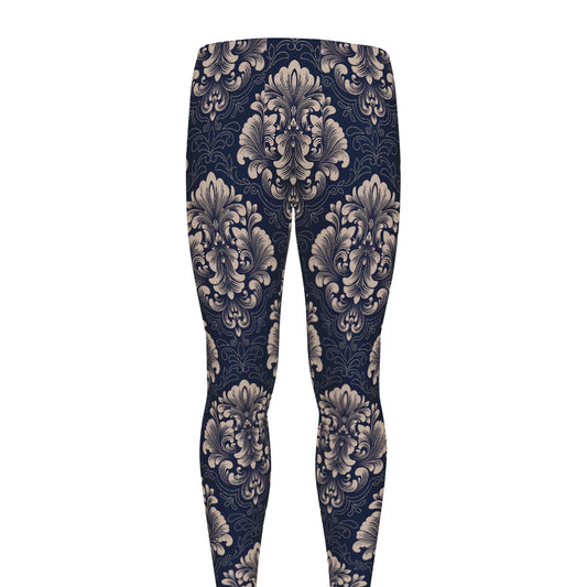 Blue And Brown Damask Pattern Print Men's leggings