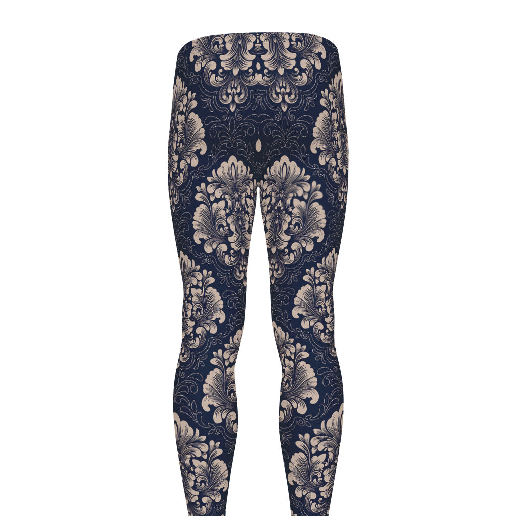 Blue And Brown Damask Pattern Print Men's leggings
