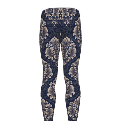 Blue And Brown Damask Pattern Print Men's leggings