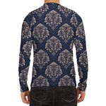 Blue And Brown Damask Pattern Print Men's Long Sleeve Rash Guard