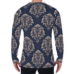 Blue And Brown Damask Pattern Print Men's Long Sleeve T-Shirt