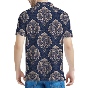 Blue And Brown Damask Pattern Print Men's Polo Shirt