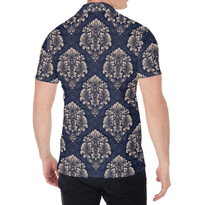 Blue And Brown Damask Pattern Print Men's Shirt