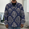 Blue And Brown Damask Pattern Print Men's Shirt Jacket