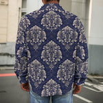 Blue And Brown Damask Pattern Print Men's Shirt Jacket