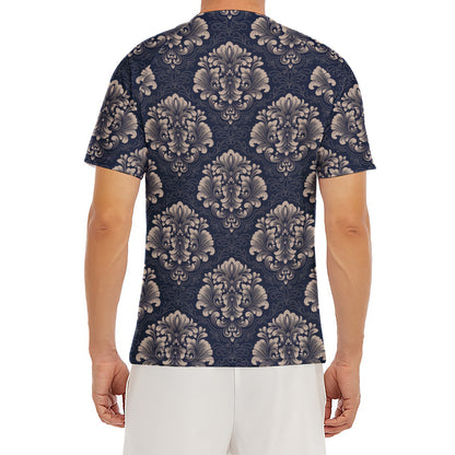 Blue And Brown Damask Pattern Print Men's Short Sleeve Rash Guard
