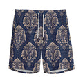 Blue And Brown Damask Pattern Print Men's Athletic Shorts